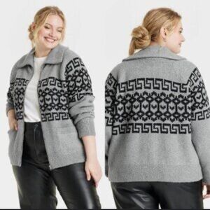 Universal Thread Gray Textured zip up cardigan Sweater cabincore